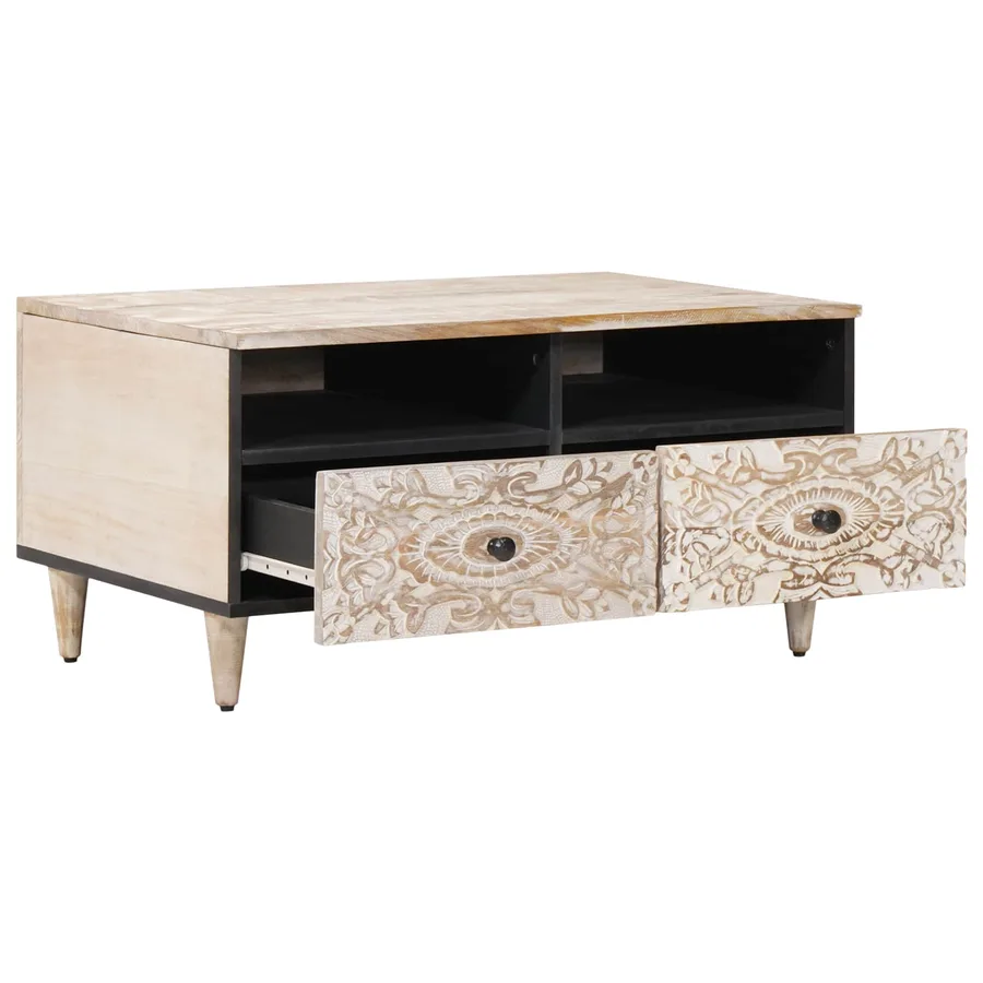 Table basse Blanc 80 x 54 x 40 cm Bois de mangue massif - 2