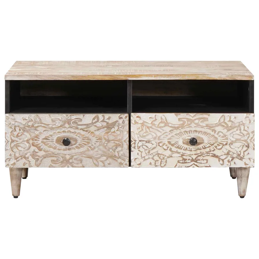 Table basse Blanc 80 x 54 x 40 cm Bois de mangue massif - 3