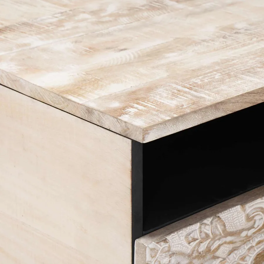Table basse Blanc 80 x 54 x 40 cm Bois de mangue massif - 6