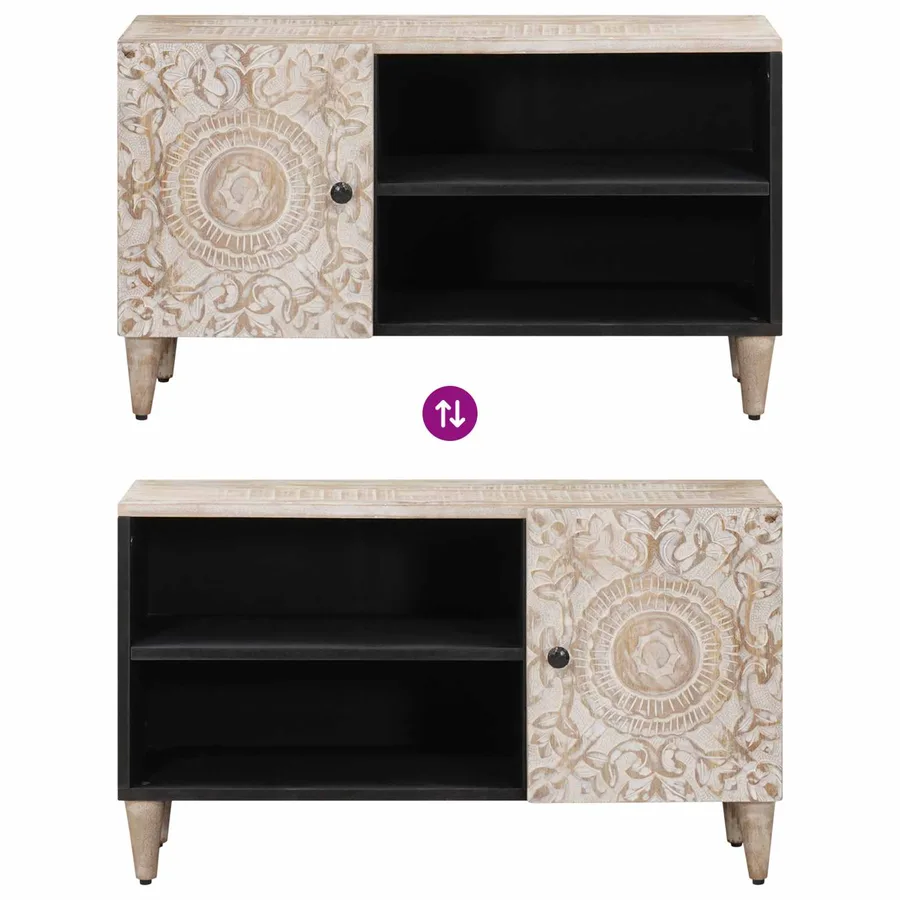 Meuble TV Blanc 80 x 31,5 x 46 cm Bois de mangue massif - 10
