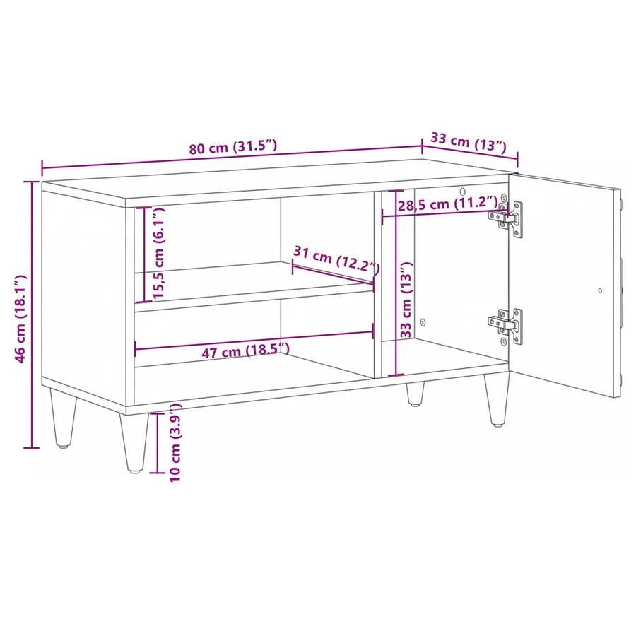 Meuble TV Blanc 80 x 31,5 x 46 cm Bois de mangue massif - 12