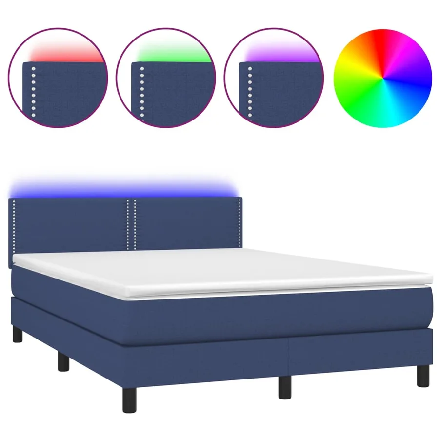 Sommier à lattes de lit avec matelas LED Bleu 140x200 cm Tissu - 2