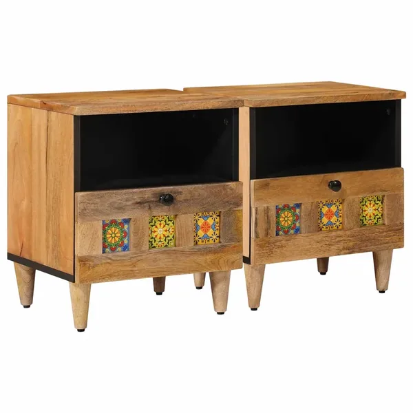 Cabinet de chevet avec tiroir 2 pcs Naturel 40 x 33 x 46 cm