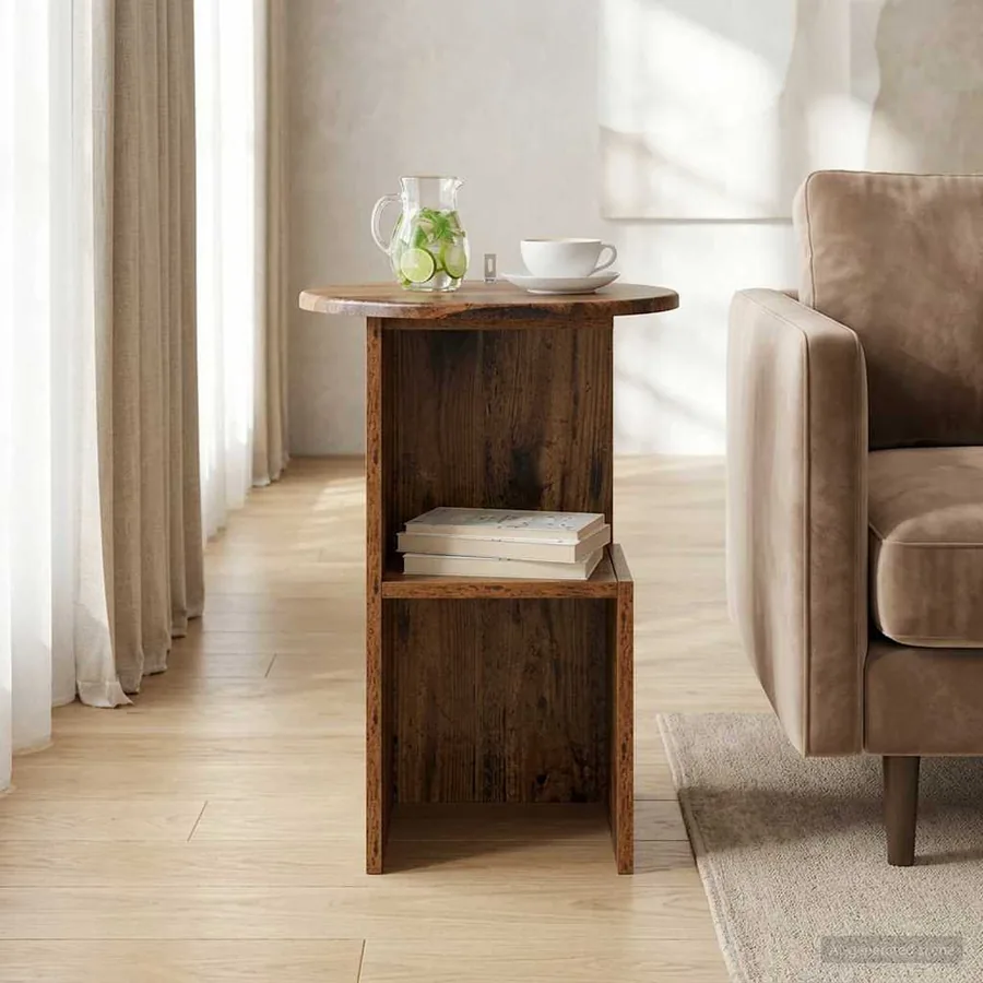 Table d'appoint Bois ancien Ø 39,5 x 55 cm Bois d'ingénierie