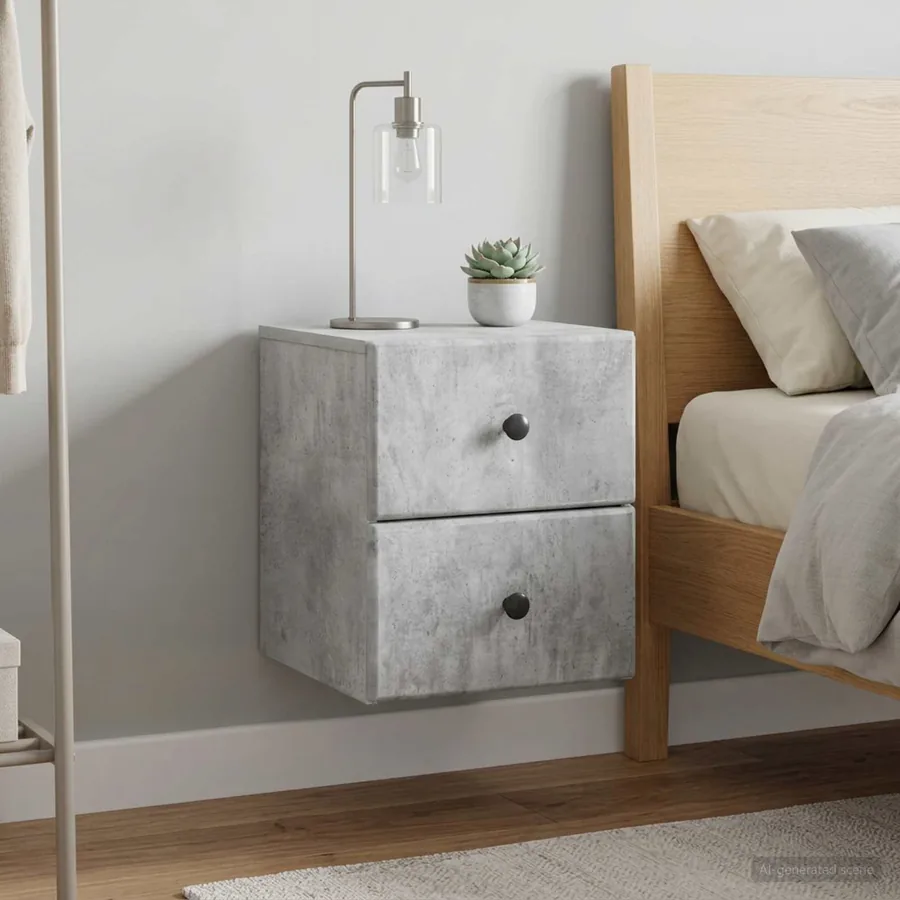 Cabinet de chevet mural 2 pcs Gris béton 34,5 x 33 x 40 cm