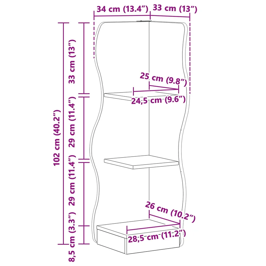 Étagère d'angle Chêne artisanal 34 x 33 x 102 cm - 8