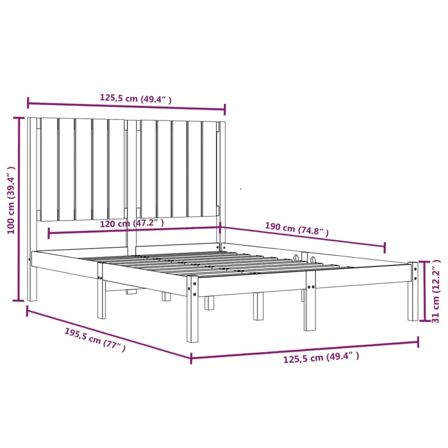 Cadre de lit sans matelas 120x190 cm bois massif - 6