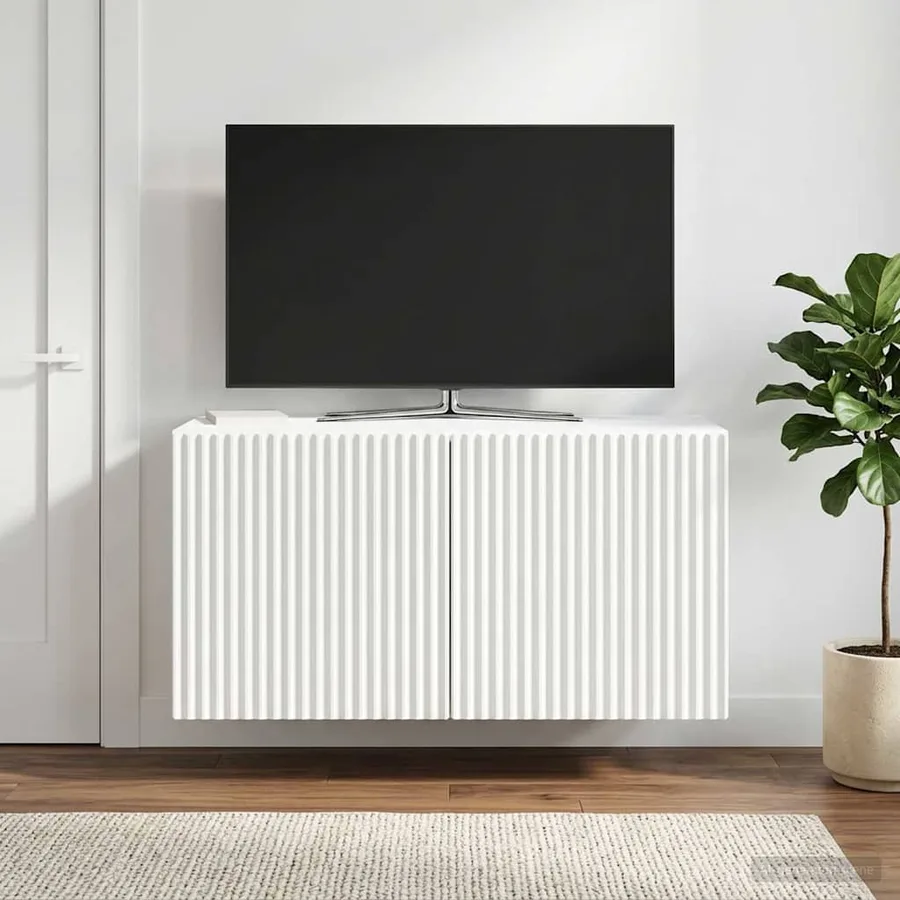 Meuble TV mural Blanc 59,5 x 31 x 30 cm Bois d'ingénierie - 4