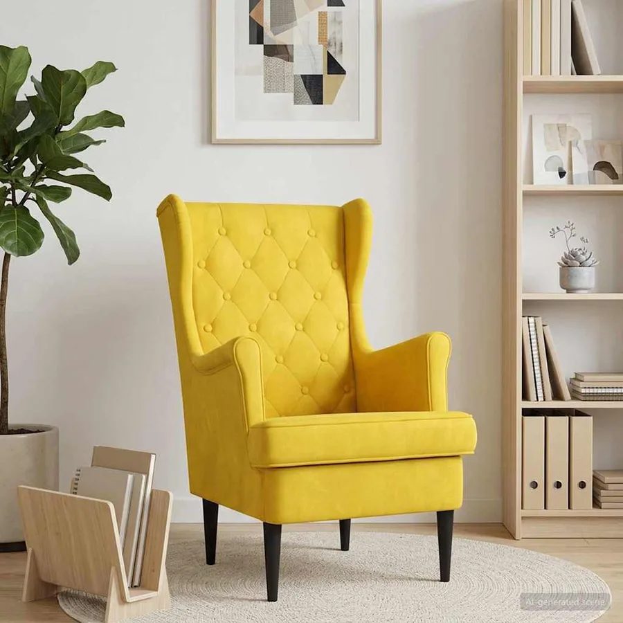 Fauteuil Jaune Velours - 3