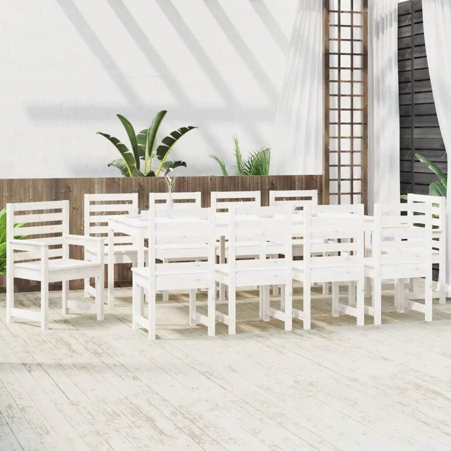 Ensemble à manger de jardin 11 pcs blanc bois massif de pin - 3