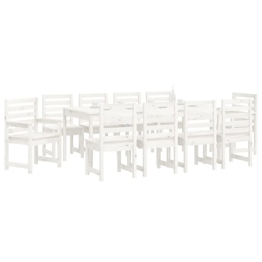 Ensemble à manger de jardin 11 pcs blanc bois massif de pin - 4