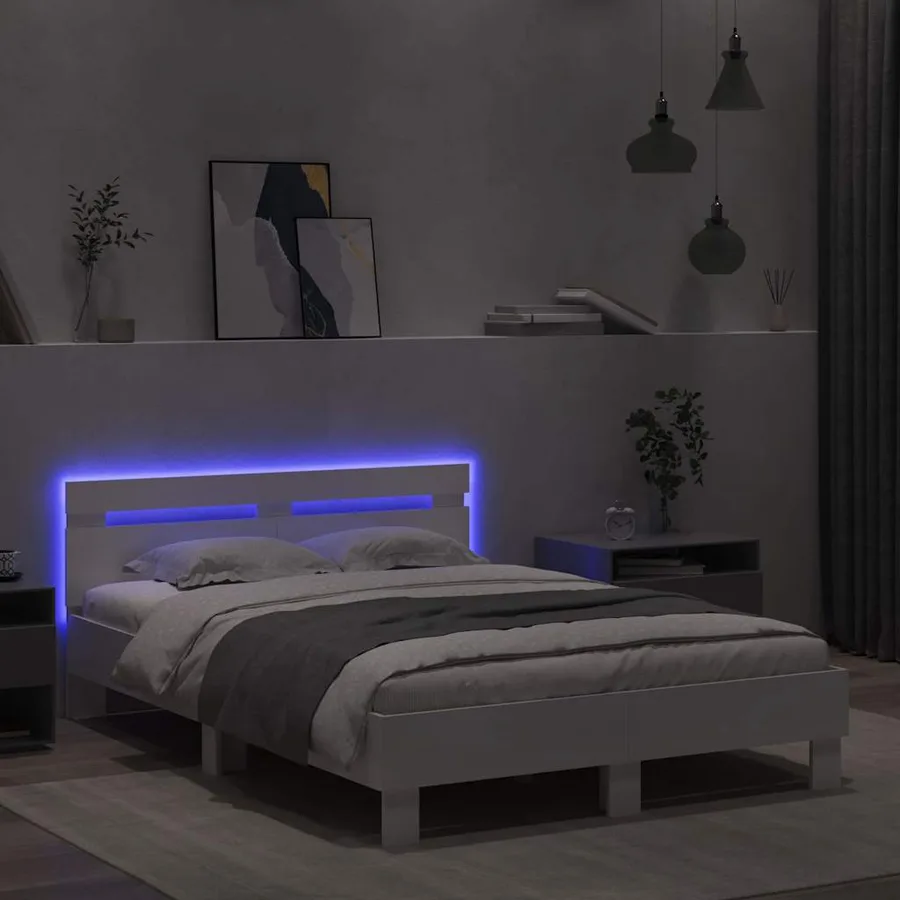 Cadre de lit avec LED Blanc 137 x 190 cm Bois d'ingénierie - 4