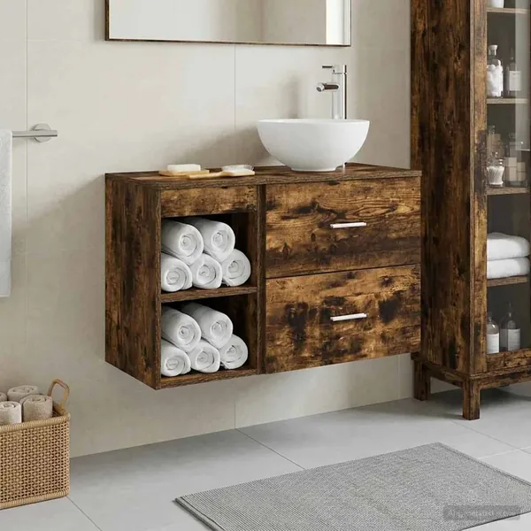 Ensemble de mobilier de salle de bain 2 pcs Chêne fumé