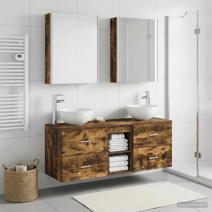 Ensemble de mobilier de salle de bain 5 pcs Chêne fumé