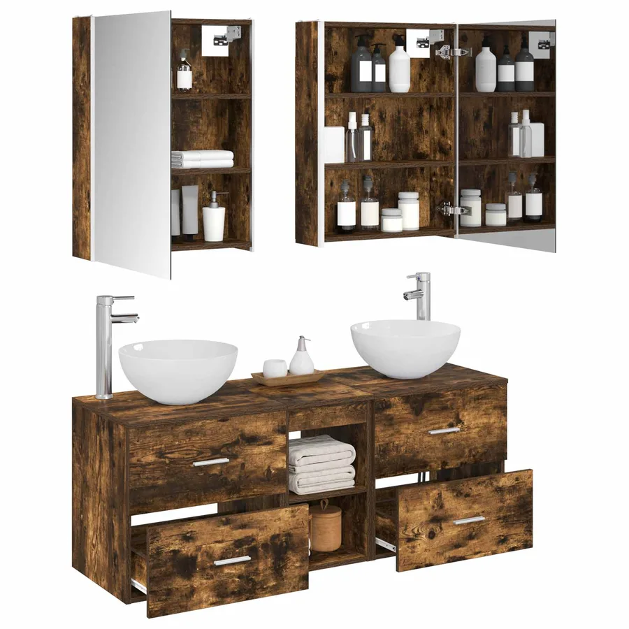 Ensemble de mobilier de salle de bain 5 pcs Chêne fumé - 3