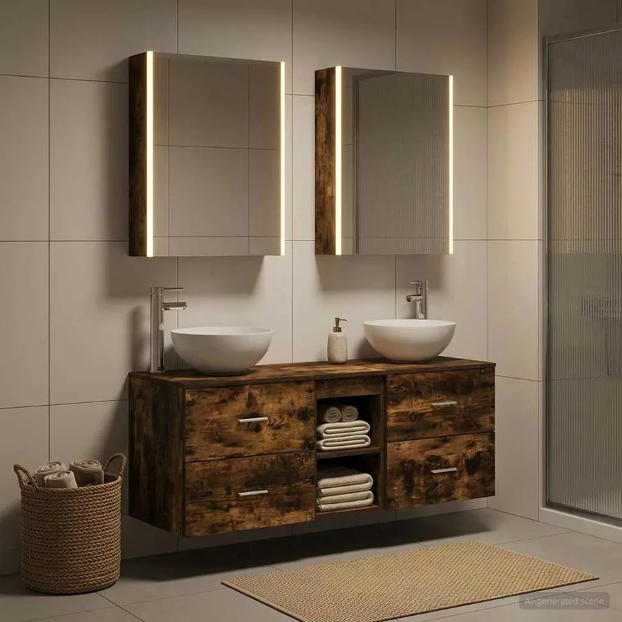 Ensemble de mobilier de salle de bain 5 pcs Chêne fumé - 4