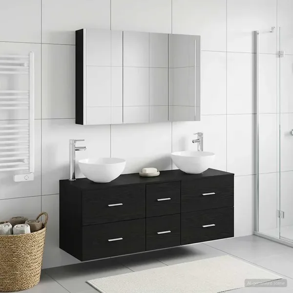 Ensemble de mobilier de salle de bain 4 pcs Chêne noir