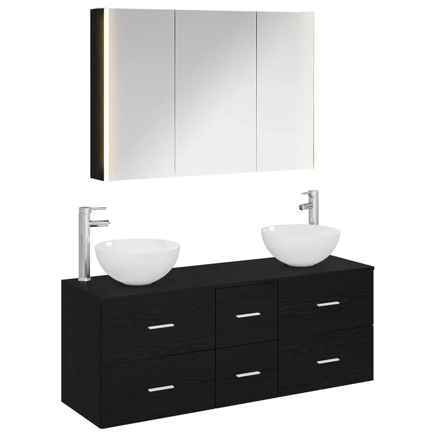 Ensemble de mobilier de salle de bain 4 pcs Chêne noir - 2