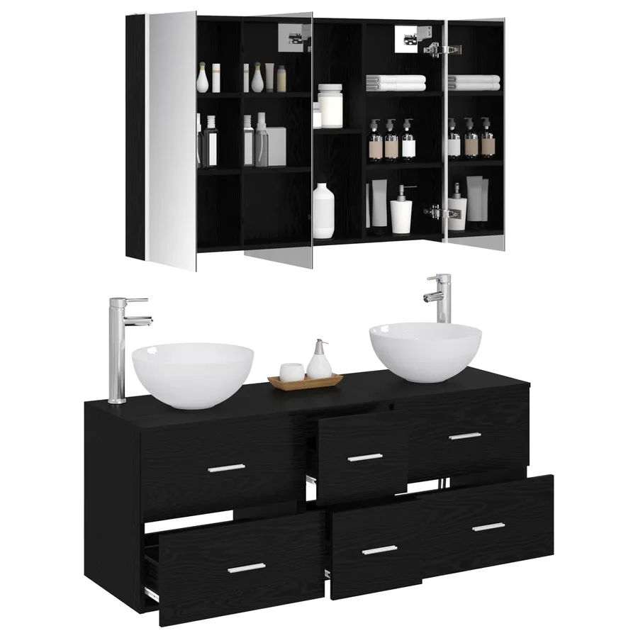 Ensemble de mobilier de salle de bain 4 pcs Chêne noir - 3
