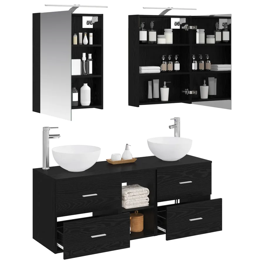 Ensemble de mobilier de salle de bain 5 pcs Chêne noir - 3