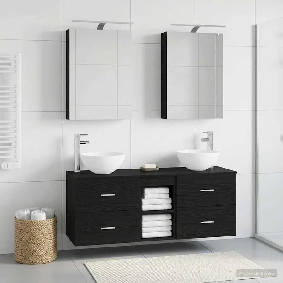 Ensemble de mobilier de salle de bain 5 pcs Chêne noir - 4