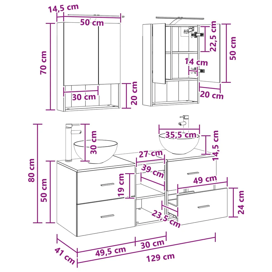 Ensemble de mobilier de salle de bain 5 pcs Blanc - 14