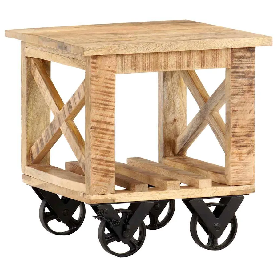 Table d'appoint avec roues 40x40x42 cm Bois de manguier brut - 10