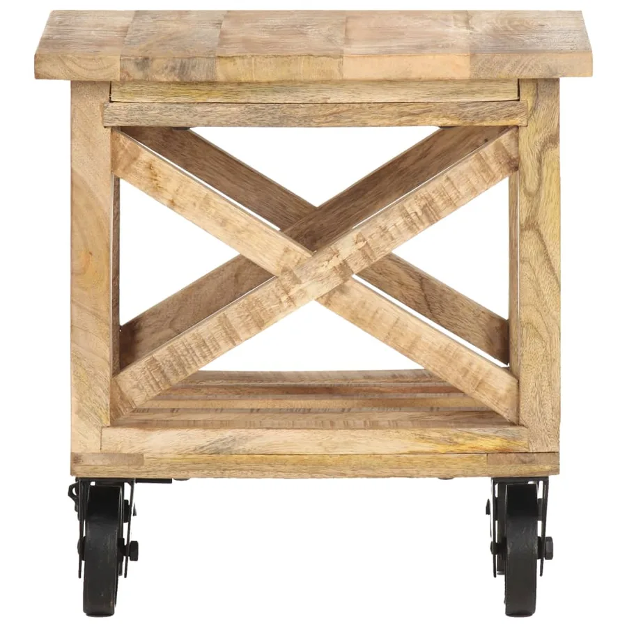 Table d'appoint avec roues 40x40x42 cm Bois de manguier brut - 3
