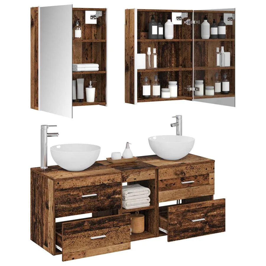 Ensemble de mobilier de salle de bain 5 pcs Bois ancien - 3
