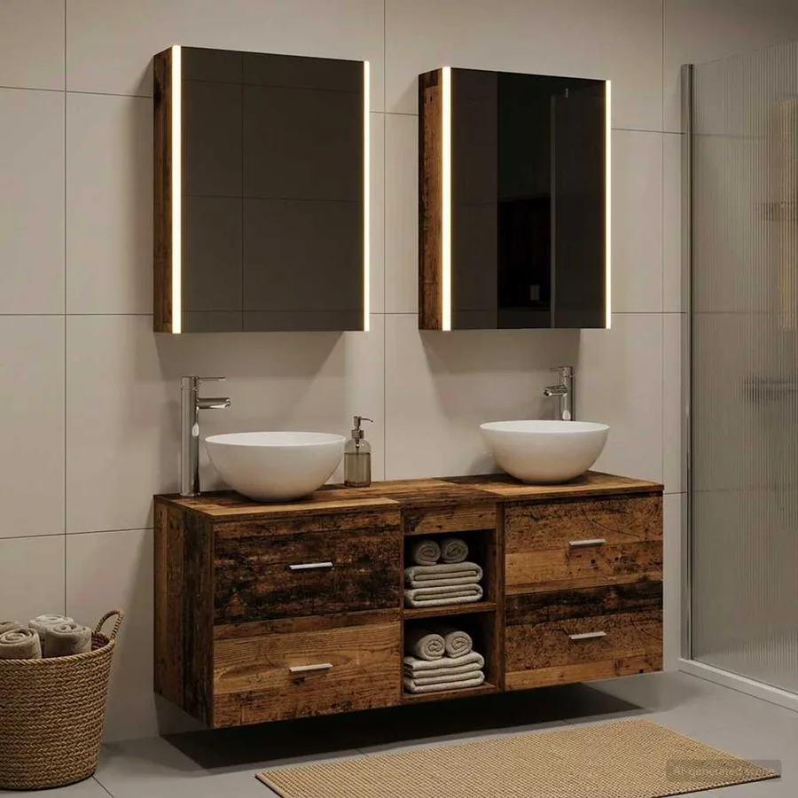 Ensemble de mobilier de salle de bain 5 pcs Bois ancien - 4