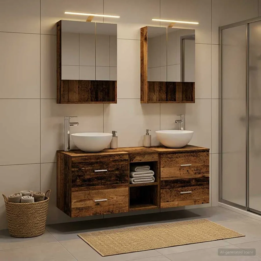Ensemble de mobilier de salle de bain 5 pcs Bois ancien