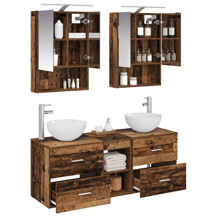 Ensemble de mobilier de salle de bain 5 pcs Bois ancien - 3