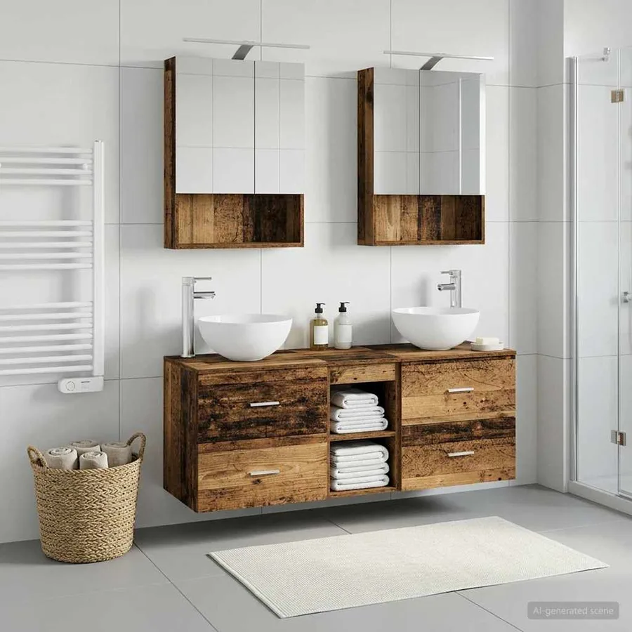 Ensemble de mobilier de salle de bain 5 pcs Bois ancien - 4
