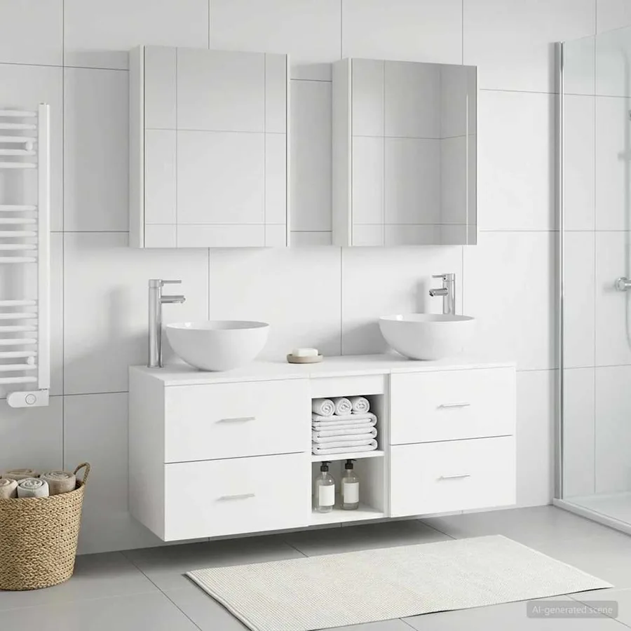 Ensemble de mobilier de salle de bain 5 pcs Blanc - 4