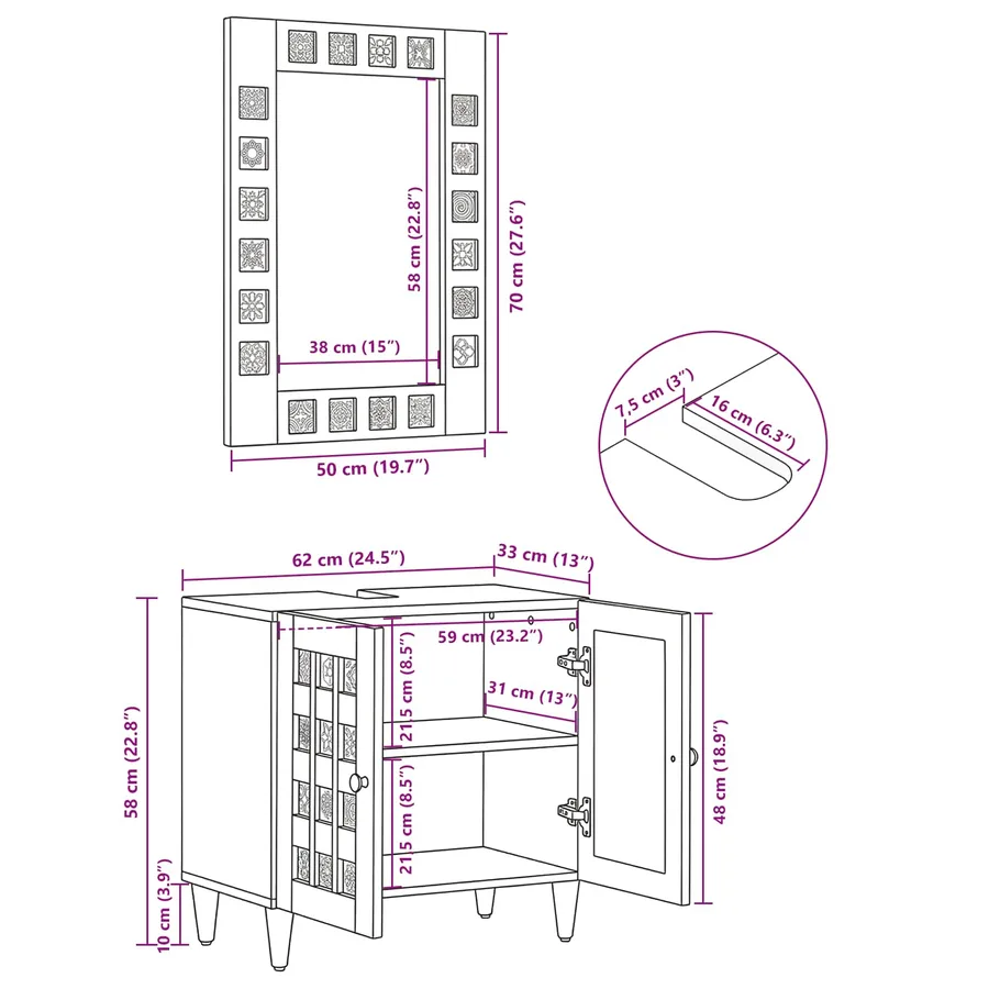 Ensemble de mobilier de salle de bain avec porte 2 pcs Naturel - 14