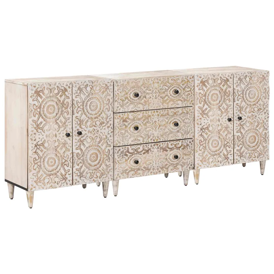 Buffet 3 pcs Blanc 60 x 33,5 x 75 cm Bois de mangue massif
