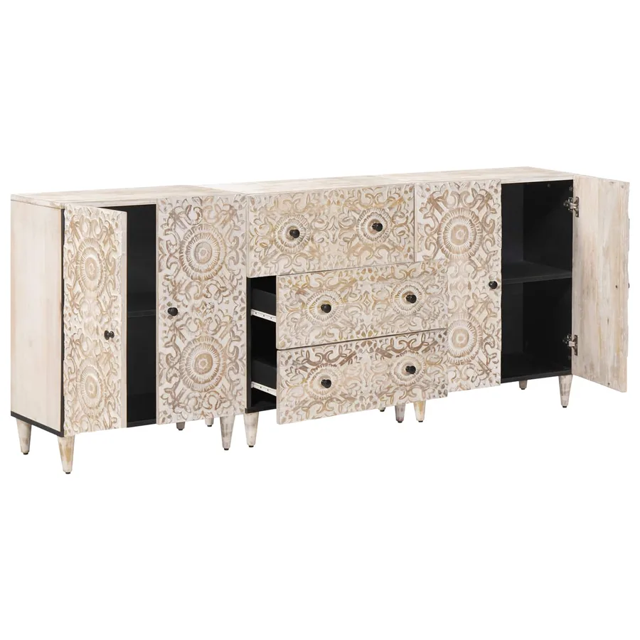 Buffet 3 pcs Blanc 60 x 33,5 x 75 cm Bois de mangue massif - 2