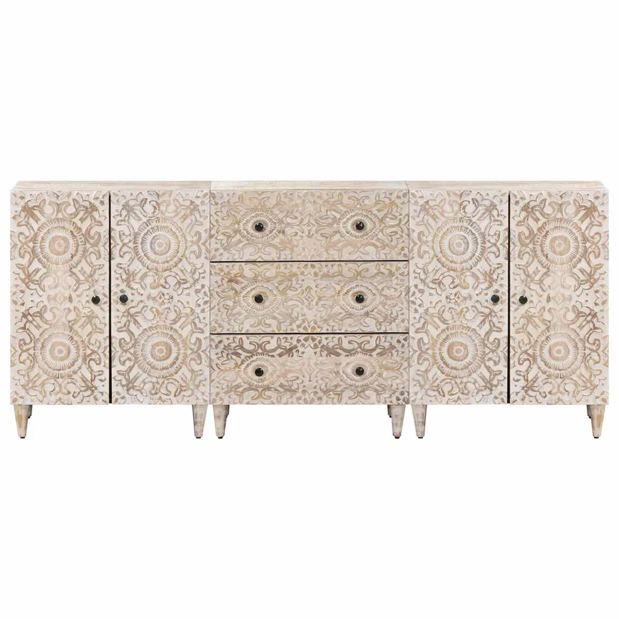 Buffet 3 pcs Blanc 60 x 33,5 x 75 cm Bois de mangue massif - 5