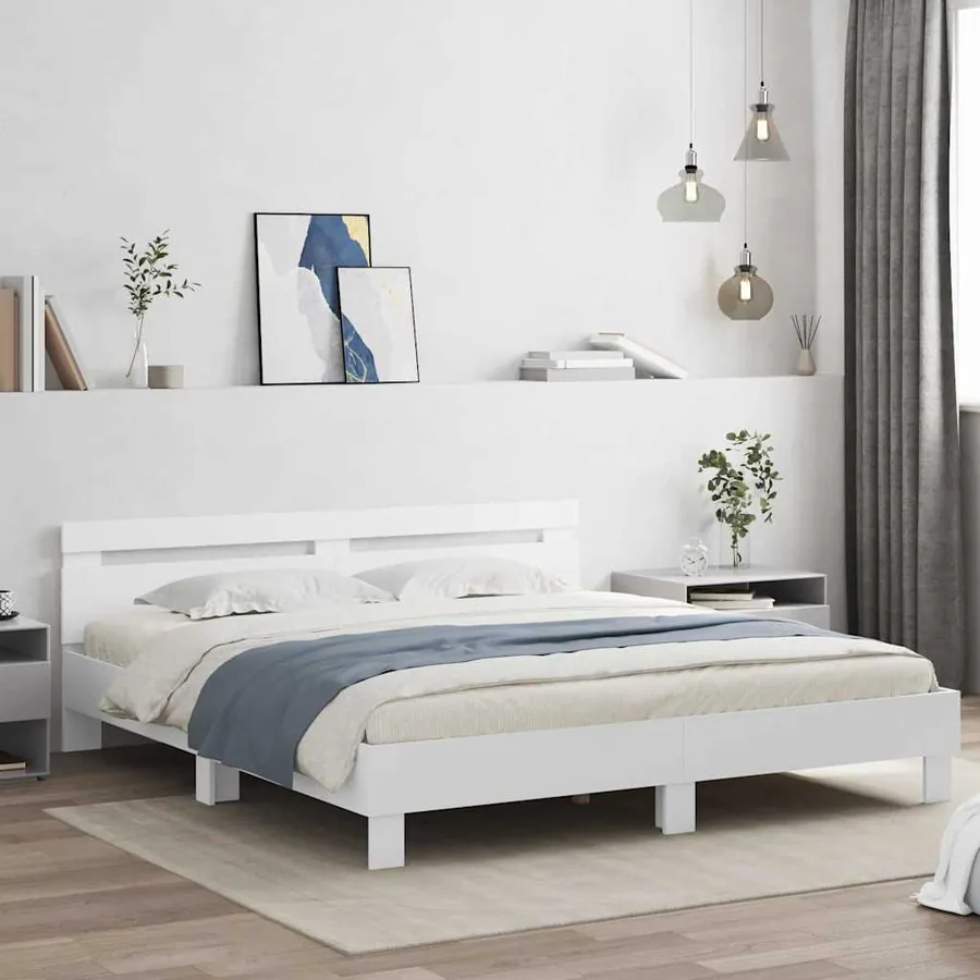 Cadre de lit avec LED Blanc 193 x 203 cm Bois d'ingénierie