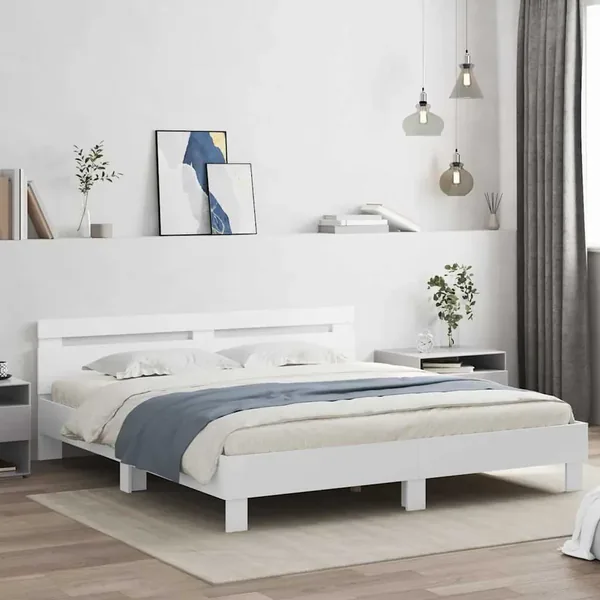 Cadre de lit avec LED Blanc 193 x 203 cm Bois d'ingénierie