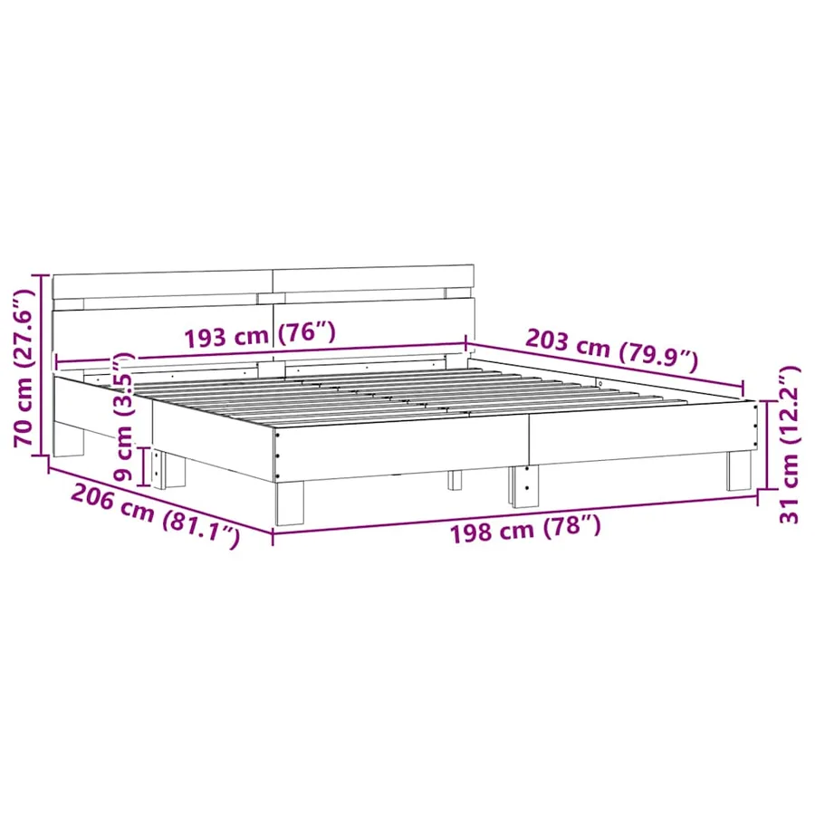 Cadre de lit avec LED Blanc 193 x 203 cm Bois d'ingénierie - 14