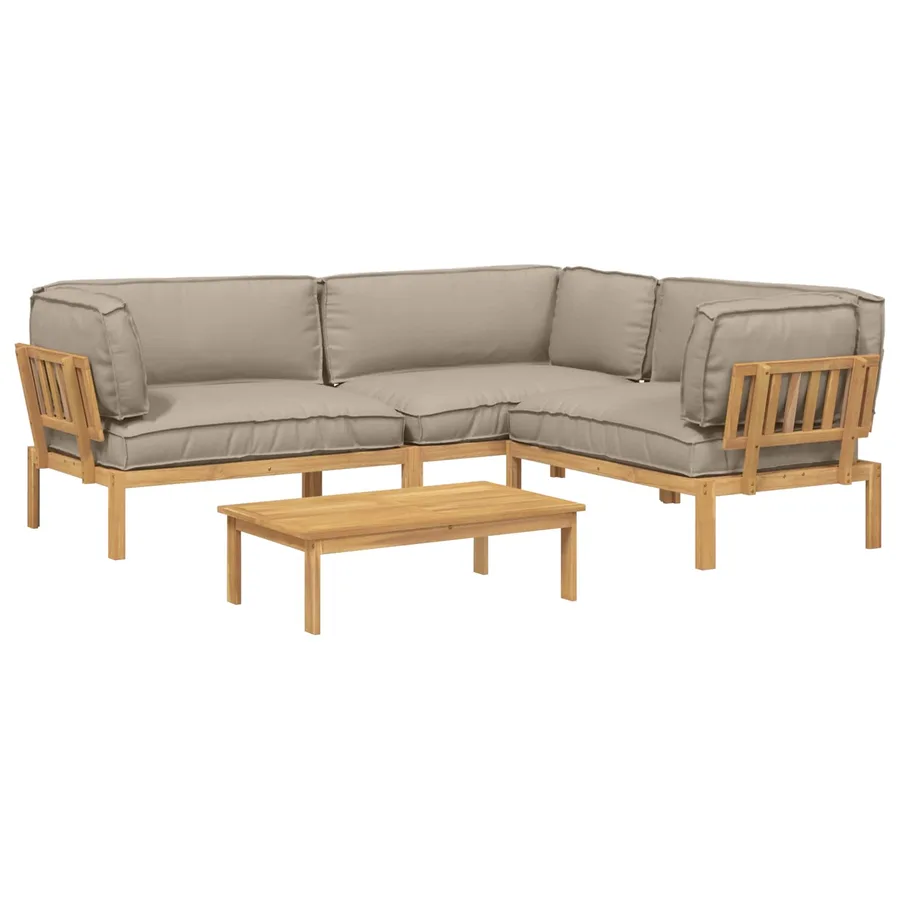Ensemble de Canapés Uni 4 pcs Taupe Bois d'Acacia Massif - 2