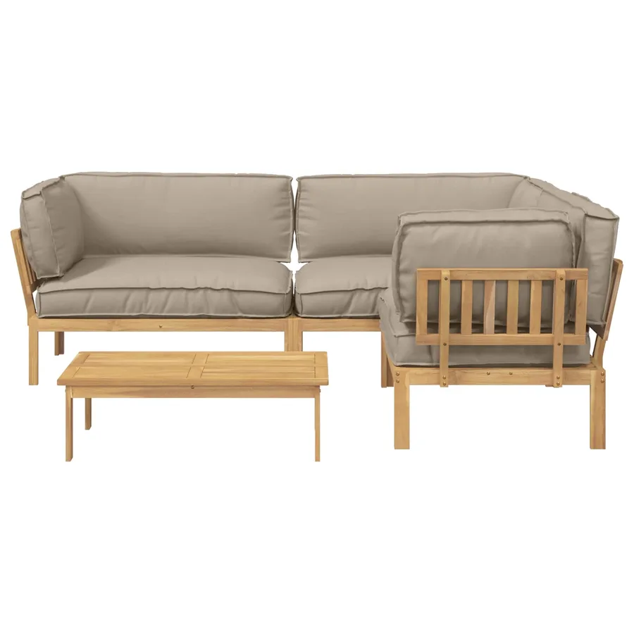 Ensemble de Canapés Uni 4 pcs Taupe Bois d'Acacia Massif - 9