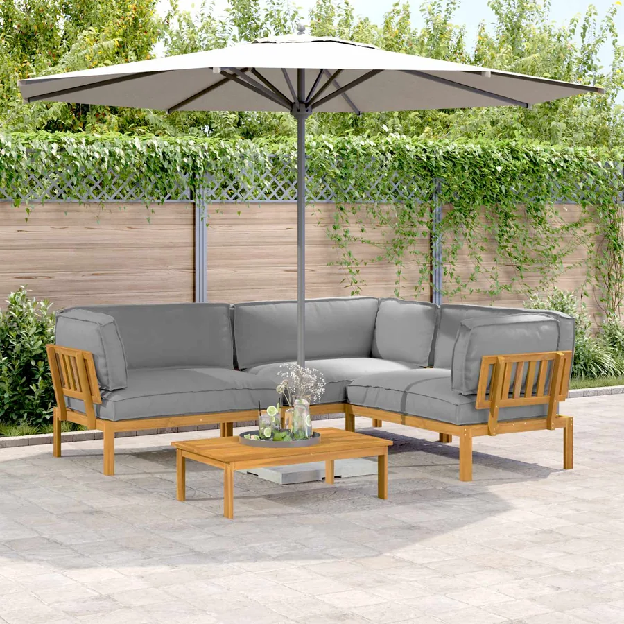 Ensemble de Canapés Uni 4 pcs Gris Bois d'Acacia Massif