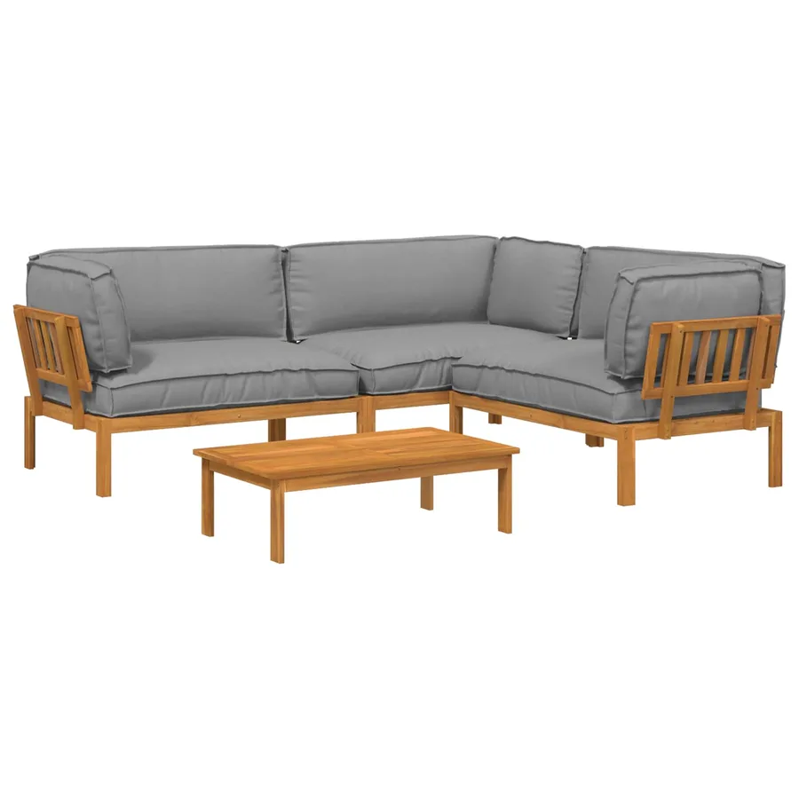 Ensemble de Canapés Uni 4 pcs Gris Bois d'Acacia Massif - 2