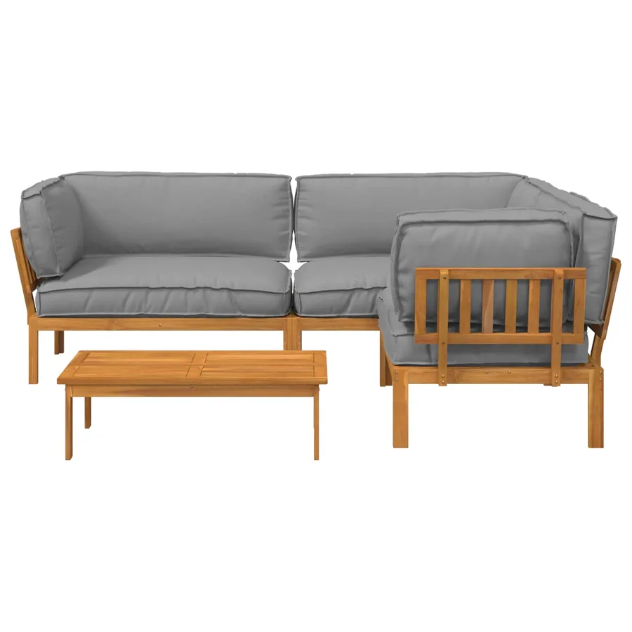 Ensemble de Canapés Uni 4 pcs Gris Bois d'Acacia Massif - 9