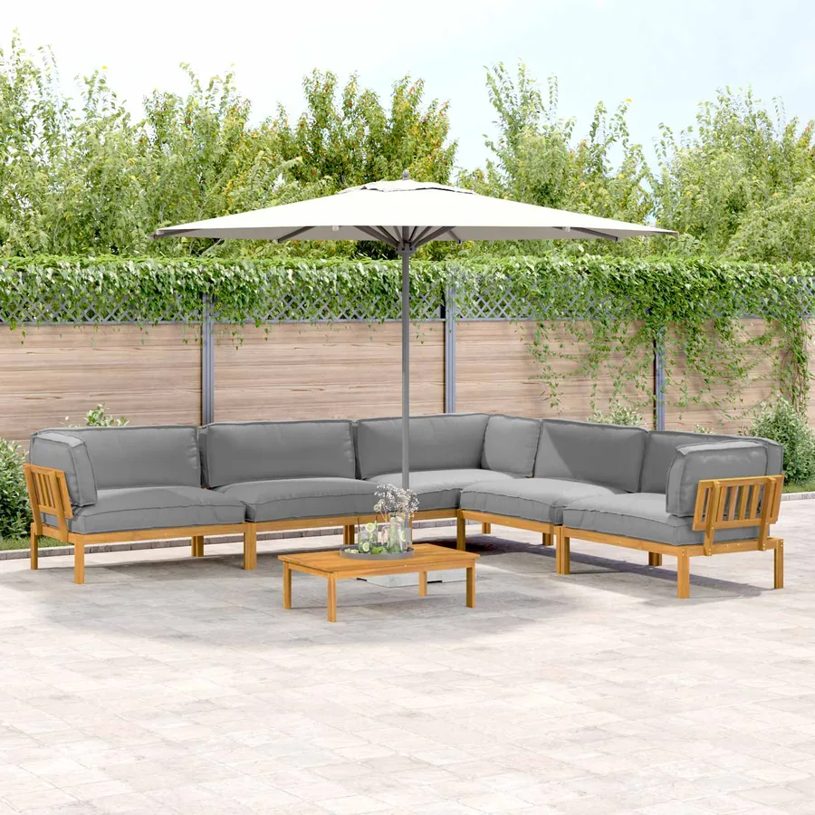 Ensemble de Canapés Uni 6 pcs Gris Bois d'Acacia Massif