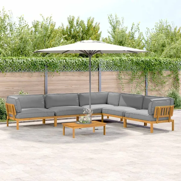 Ensemble de Canapés Uni 6 pcs Gris Bois d'Acacia Massif