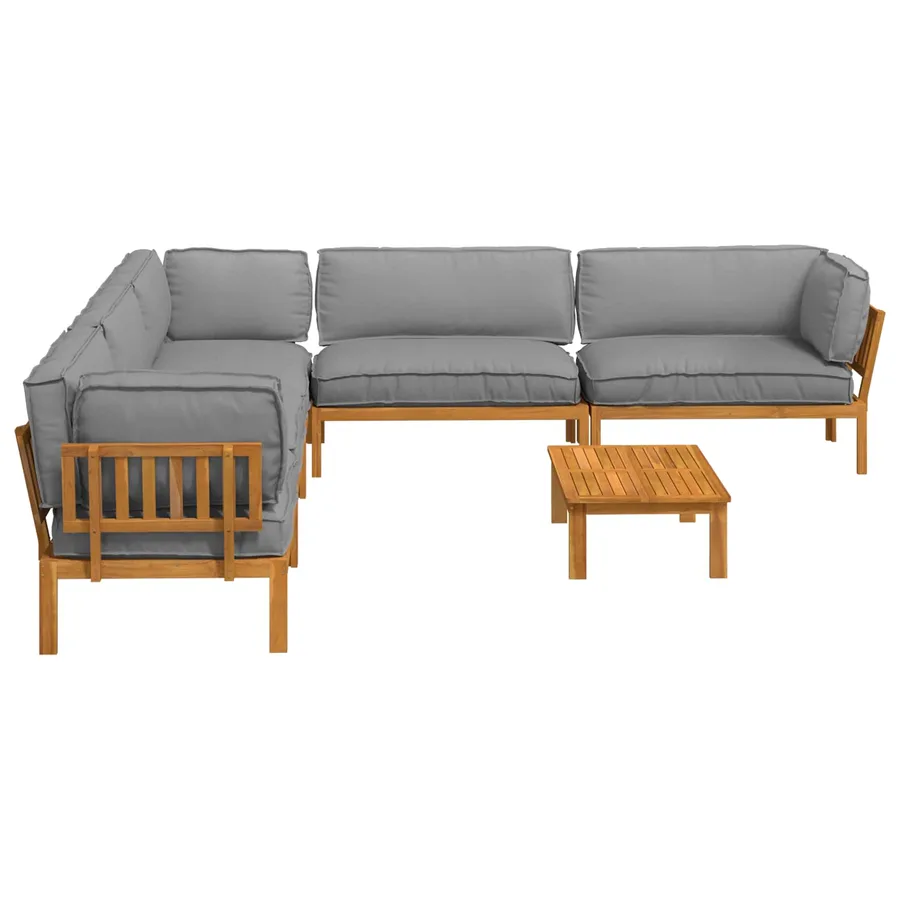 Ensemble de Canapés Uni 6 pcs Gris Bois d'Acacia Massif - 11
