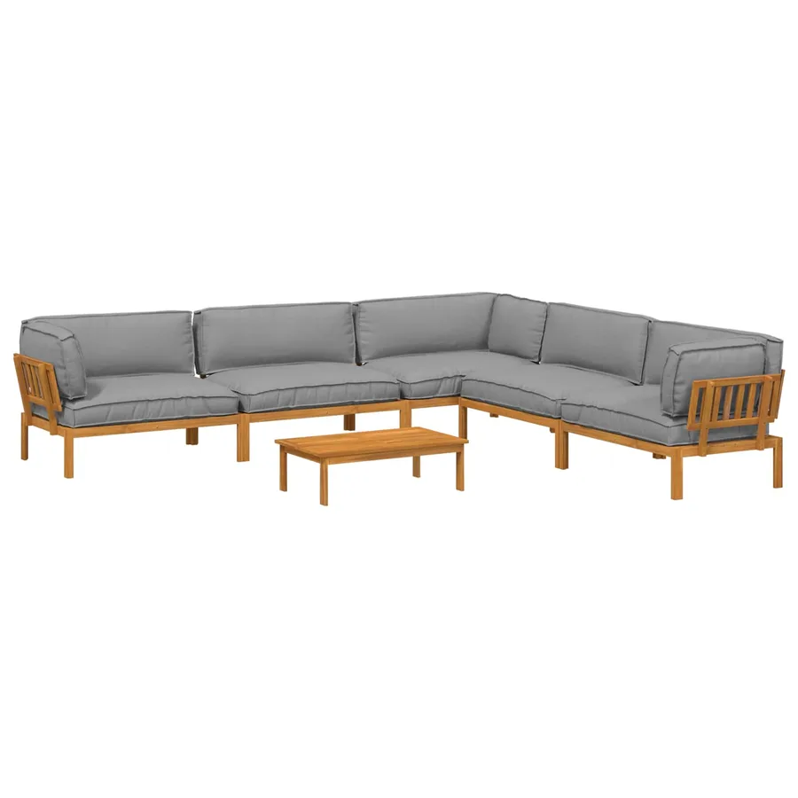 Ensemble de Canapés Uni 6 pcs Gris Bois d'Acacia Massif - 2